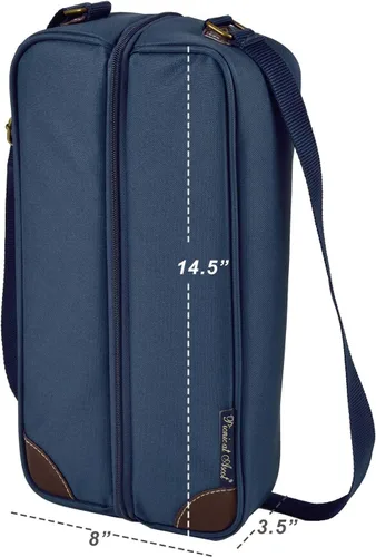 Miniatura 2 de Picnic at Ascot Bolsa de vino aislada con 2 copas de vino, servilletas y sacacorchos, diseñada y montada en los Estados Unidos Azul enrejado