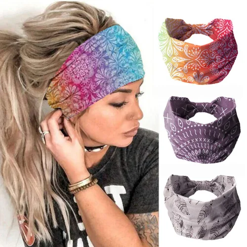 Miniatura 10 de CAKURE Diademas anchas bohemias anudadas para la cabeza, bufanda africana para la cabeza, accesorios para el cabello de motocicleta, para mujeres