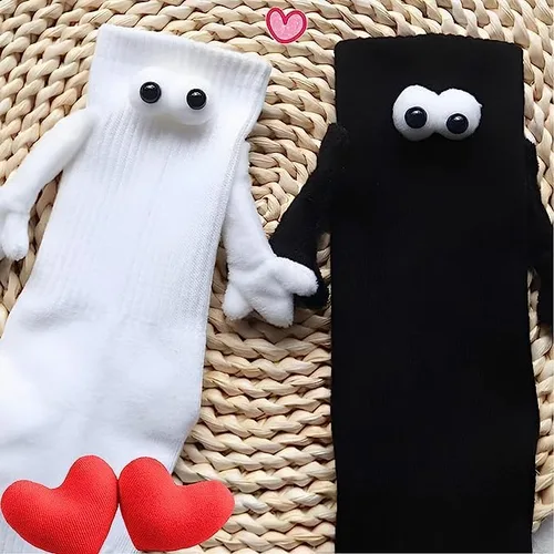 Miniatura 3 de 2 pares de calcetines para parejas, calcetines de tubo medio 3D, calcetines magnéticos para muñecas, calcetines de ojo grande para parejas, amigos