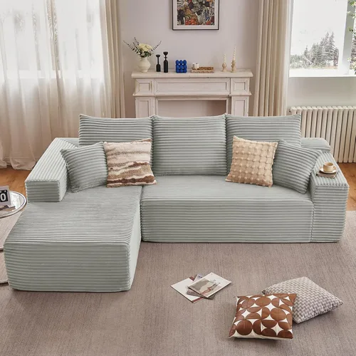 Miniatura 61 de Sofá seccional modular de 96", sofá en forma de L tipo nube sin estructura con chaise lounge, tapizado de pana con asiento profundo de espuma Negro