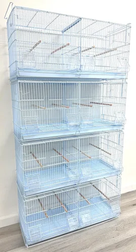 Miniatura 10 de Gran lote de jaula de vuelo para pájaros, sin óxido, galvanizada, chapada en zinc, apilable, con divisor central removible y puertas para nido