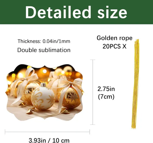 Miniatura 2 de 20 piezas de adornos de sublimación de metal en blanco de 3.9" × 2.8", adornos de sublimación de doble cara, adornos de Navidad de sublimación