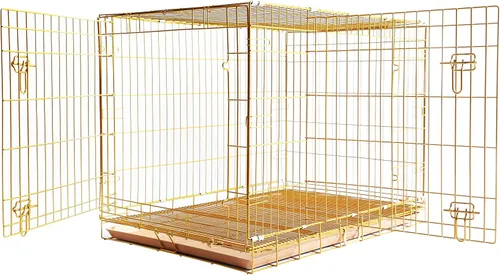 Miniatura 4 de Homey Pet Jaula de Cobre Dorado para Perros de 42 Pulgadas, Jaula de Perro Plegable y Portátil de Alambre de Metal con Rejilla de Suelo Extraíble