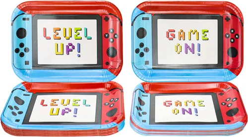 Juego de 40 platos para fiesta de cumpleaños de 11 pulgadas, decoración de fiesta de cumpleaños de videojuegos para niños, suministros de fiesta de