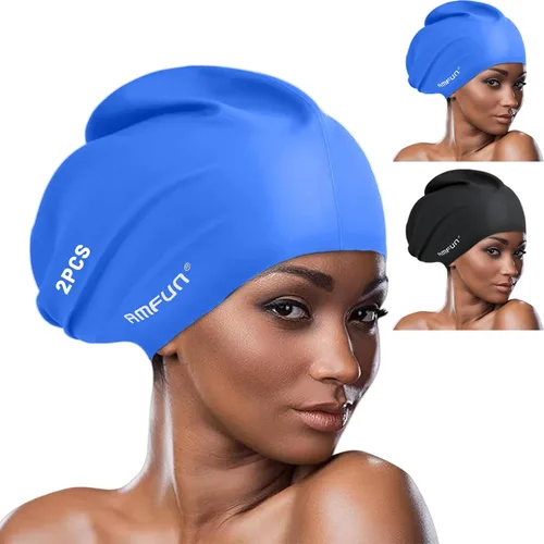 Miniatura 10 de 2 PCS Swimming Cap for Long Hair, Extra Large Swimming Caps for Women & Men, Silicone Adult Swim Cap, Waterproof Swimming Hat for Dreadlocks