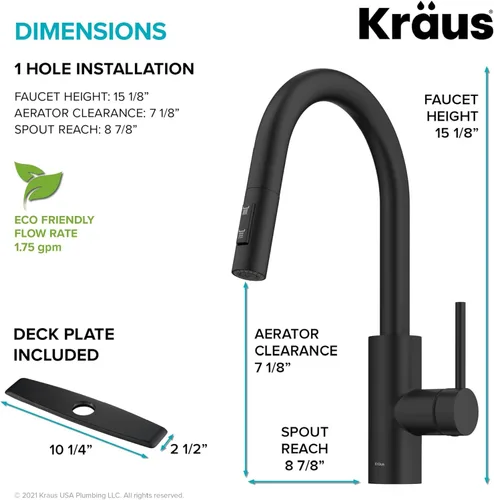 Miniatura 5 de KRAUS Oletto - Grifo de cocina extraíble con un solo mango con ensamble de montaje superior QuickDock en negro mate, KPF-2620MB