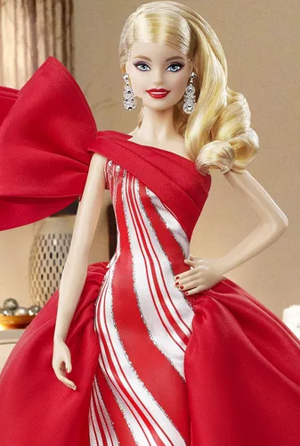 Miniatura 9 de Barbie Muñeca navideña 2019, 11.5 pulgadas, rubia, con vestido rojo y blanco, con soporte para muñeca y certificado de autenticidad