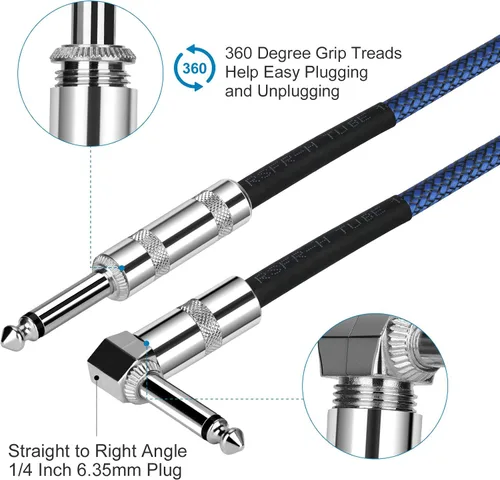 Miniatura 3 de JOLGOO Cable de guitarra de 1/4 de pulgada, cable de 20 pies recto a ángulo recto de 1/4 de pulgada 0.250 in, cable de instrumento de teclado