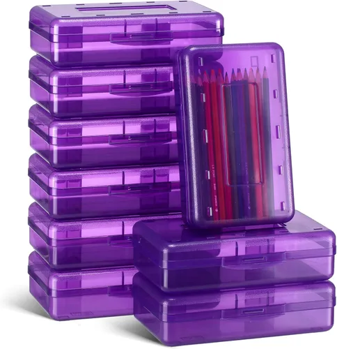 Leelosp Paquete de 12 cajas de lápices transparentes para la escuela, estuche grande de plástico con tapa, caja de almacenamiento apilable de crayón