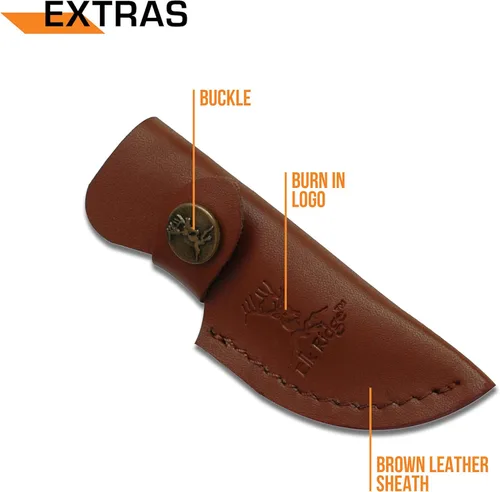 Miniatura 7 de Elk Ridge 111 Series Outdoors Fixed Blade Knife - 5-in Overall, 440 Stainless Steel Mirror Polished Blade, Burl Wood Handle, Leather Sheath
