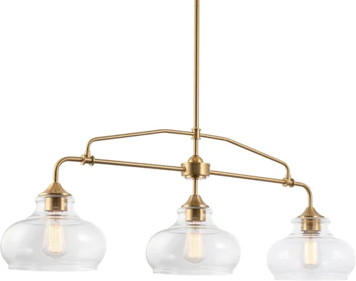 Miniatura 9 de Kira Home Harlow - Lámpara de isla de cocina industrial moderna de granja de 38 pulgadas de 3 luces con pantallas de vidrio transparente, altura