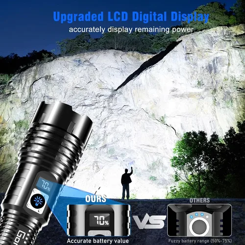 Miniatura 3 de Goreit Linternas LED de alto lúmenes recargables, 20,000 lúmenes XHM77.2 Luz de flash súper brillante USB, linterna de mano de alta potencia