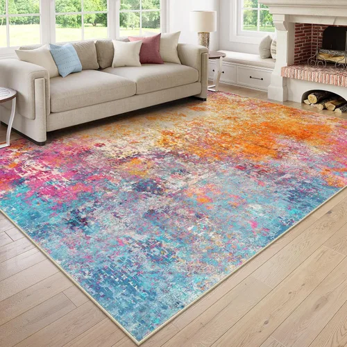 Miniatura 55 de Lahome Alfombra redonda moderna abstracta de 3 pies, color azul, lavable, de 3 x 3 pies, para cocina, entrada, suave, pequeña, antideslizante