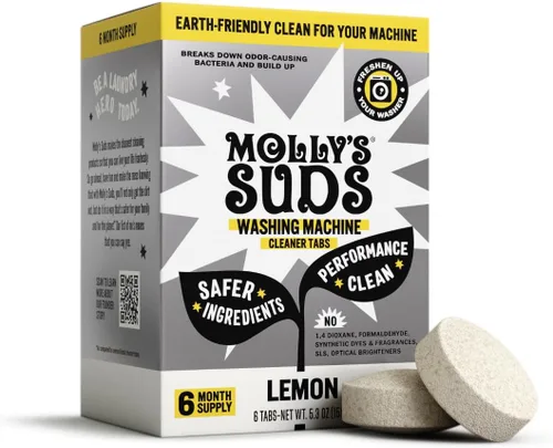 Molly's Suds Limpiador de Lavadora | Elimina Olores y Suciedad de Máquinas de Carga Frontal y Superior, Incluyendo HE (Cítrico - 6 Tabletas)