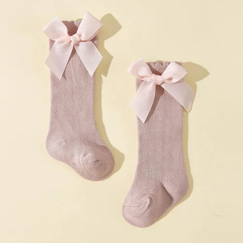 Miniatura 8 de QandSweet Calcetines altos hasta la rodilla para bebé, recién nacido, sin costuras, para niñas pequeñas, con lazo grande, de algodón