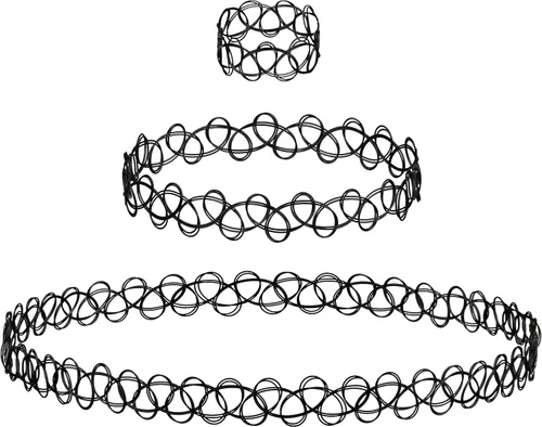 EXPRESSIONS Colección de Joyería Elástica para Tatuajes de 3 Piezas Surtidas - Conjunto de Collar Gargantilla de Tatuaje, Pulsera y Anillo -