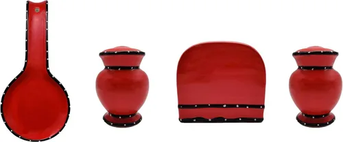 Miniatura 6 de ACK Ceramic Tuscany Roamer Rooster - Juego de 4 estufas de cerámica pintadas a mano, coctelera y salera, servilletero y soporte para cuchara, Roamer