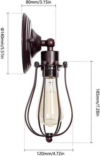 Miniatura 7 de LULING Aplique de pared industrial con iluminación vintage, lámpara ajustable de alambre rústico, jaula de metal, pantalla de luz de pared
