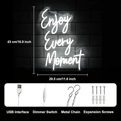 Miniatura 3 de Disfruta Cada Momento Letreros de Neón para Pared Letras de Neón Blancas Luces LED Letrero de Letras Dimmable Luces Iluminadas para Dormitorio Bar
