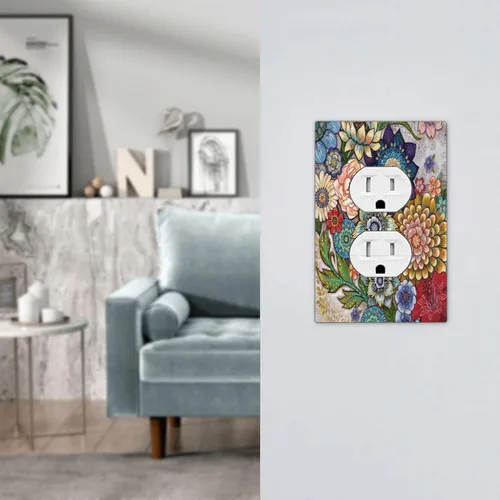 Miniatura 7 de Placa frontal eléctrica de 1 banda para interruptor de luz dúplex con diseño floral bohemio brillante, placa frontal decorativa de tamaño estándar