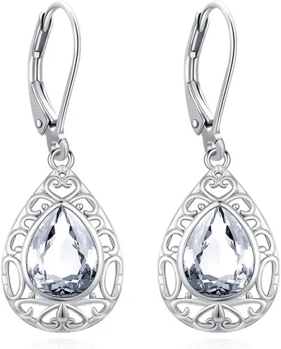Miniatura 317 de Aretes colgantes de plata de ley con diseño de árbol de la vida, flor, abeja, animales, gato, colibrí, piedra lunar, turquesa, aretes con cierre