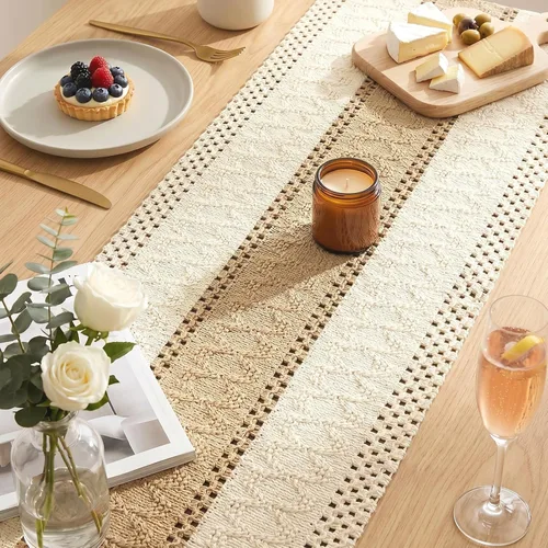 Miniatura 2 de OurWarm Camino de mesa de macramé estilo granja, camino de mesa bohemio de arpillera natural, decoración de granja moderna, algodón rústico tejido