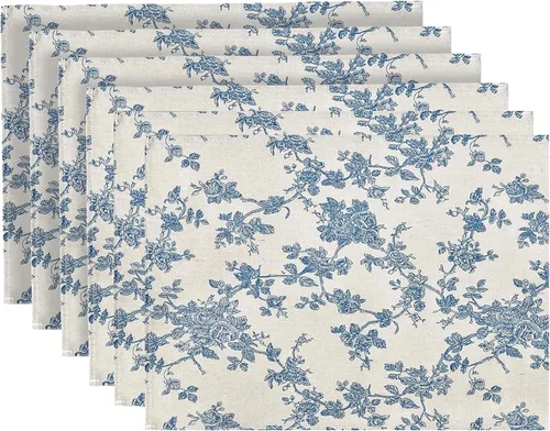Juego de 6 manteles individuales pastorales para mesa de comedor, reversibles y resistentes al calor, antideslizantes, manteles para mesa de cocina,
