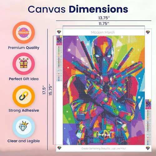 Miniatura 3 de Modern Merch Marvel - Kits de arte de diamantes para adultos, pintura de diamantes 5D de Deadpool para adultos, arte de pared DIY de Deadpool