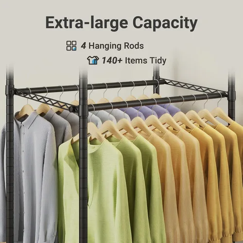 Miniatura 8 de VIPEK R2 Pro - Perchero enrollable para ropa de 2 lados, resistente con ruedas, estantes ajustables, varillas para colgar, armario portátil