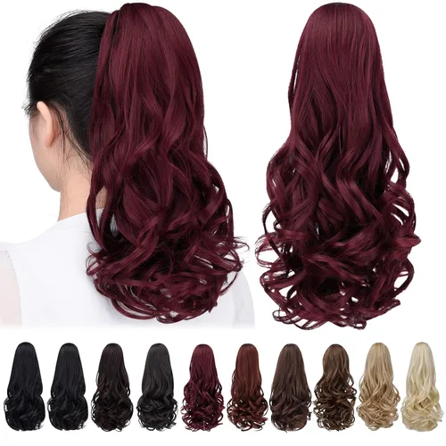 Miniatura 54 de Extensión de cola de caballo negra con clip de garra, ondulada, 10 pulgadas, 3.5 onzas, sintético, como verdaderos, postizos, para mujer, Yaki