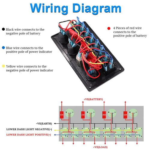 Miniatura 5 de KAOLALI Panel de interruptor basculante de 8 bandas, 12 V, 24 V, impermeable, con doble USB, encendedor de cigarrillos, voltímetro, LED azul