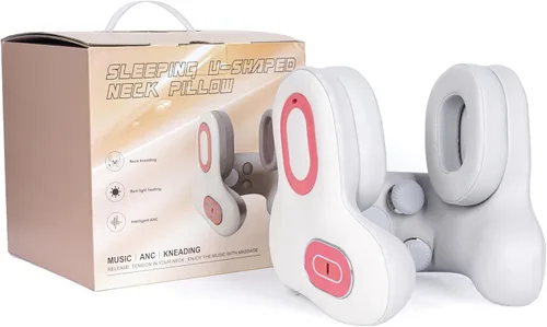 Miniatura 8 de Almohada de cuello de viaje 3 en 1 de espuma viscoelástica Vibración calentada Masaje Bluetooth Cancelación de ruido Soporte de cuello con altavoz