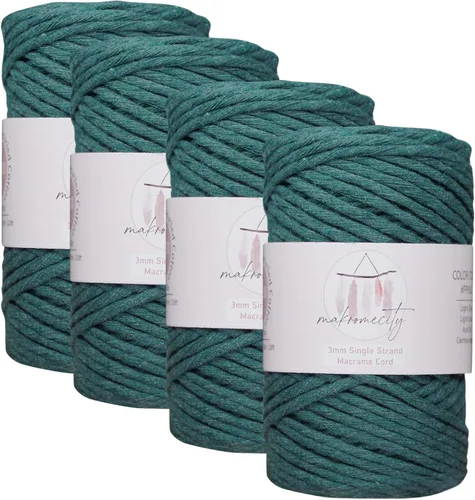 Miniatura 79 de Makromecity, Cordón de algodón para macramé de 1/8 pulgadas x 100 yardas (300 pies) Hilo de algodón verde crepé de 3 mm de un solo hilo para arte
