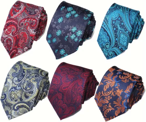 Miniatura 102 de WeiShang Lote de 6 corbatas clásicas de seda para hombre, corbatas tejidas jacquard