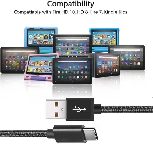 Miniatura 6 de Cargador de pared con 2 cables tipo C de 6.6 pies para iPhone 15 16 17 PS5 Controller Fire 10 Cargador de tableta para Kindle Kids Fire, tableta