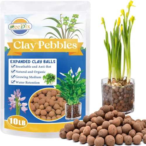 ZeeDix Guijarros de arcilla expandida ligeros de 10 libras, medios de cultivo hidropónicos con pH equilibrado para acuapónica y plantas de interior