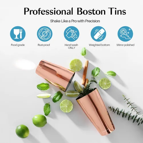 Miniatura 2 de WOTOR Juego de coctelera Boston, latas de coctelera de acero inoxidable ponderadas de 18 oz y 28 oz, coctelera de metal para Martini y mezclador