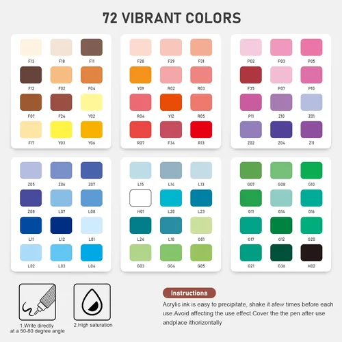 Miniatura 8 de DICEKOO Bolígrafos de gel acrílico para colorear 72 colores, punta fina de 0.039 in con control automático de tinta, 30% más de tinta, bolígrafos