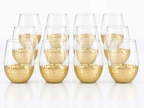 Miniatura 18 de Copas de vino sin tallo, juego de 2, 18 onzas, diseño de panal dorado