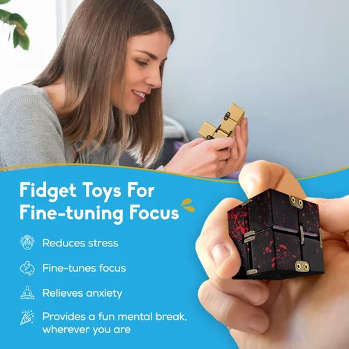 Miniatura 2 de PILPOC theFube Cubo infinito de escritorio Fidget - Cubo mágico infinito de aluminio con estuche, resistente, pesado, alivia el estrés