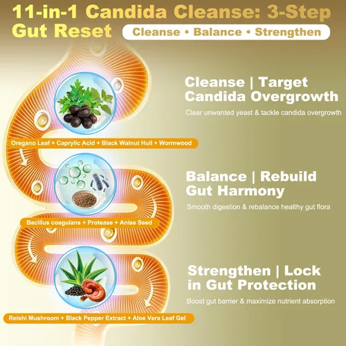 Miniatura 4 de Candida Cleanse Detox Fórmula de triple orientación potenciada con pimienta negra con ácido caprílico, orégano, nogal negro, salud intestinal