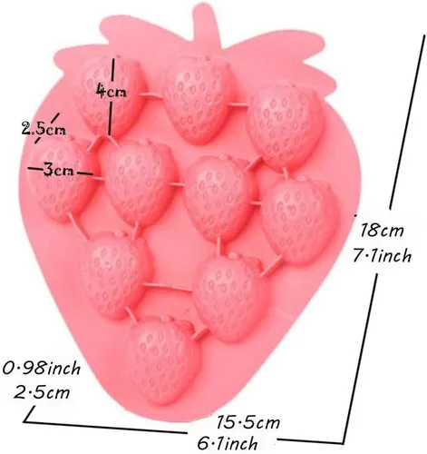 Miniatura 7 de Juego de 2 moldes de silicona para cubitos de hielo de fresa, juego de moldes de silicona para chocolate, dulces, pasteles, pasteles, jabón