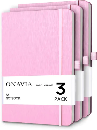 Miniatura 11 de ONAVIA Cuaderno rayado A5, cuaderno de notas con rayas universitarias de 7mm, diario para escribir, trabajo, escuela, viajes y toma de notas, tapa