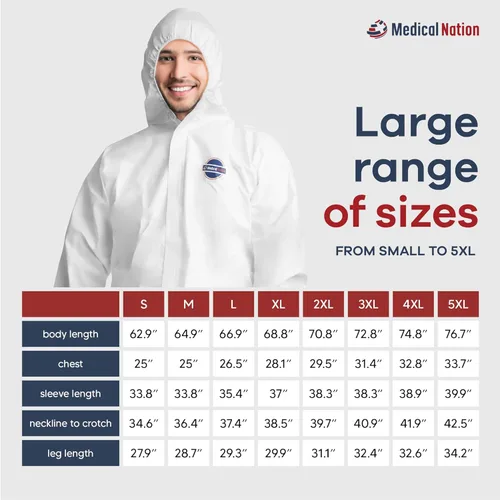 Miniatura 4 de Medical Nation Trajes Hazmat Desechables Paquete de 25, 2X-Large Monos Protectores con Capucha y Botas Incorporadas Traje de Pintor de Cuerpo