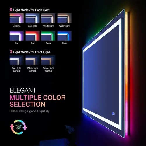 Miniatura 3 de LOAAO Espejo de Baño LED de 40"X32" con Luces, Antivaho, Regulable, Retroiluminación RGB + Iluminación Frontal, Espejo de Tocador de Baño