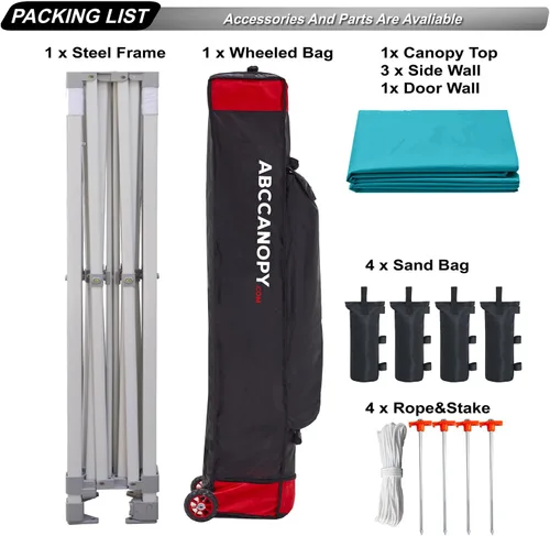Miniatura 5 de Abccanopy - Toldo de 10 x 10 pies, con paredes laterales, sombra instantánea, con bolsa con ruedas para guardarlo. Incluye 4 bolsas de lastre