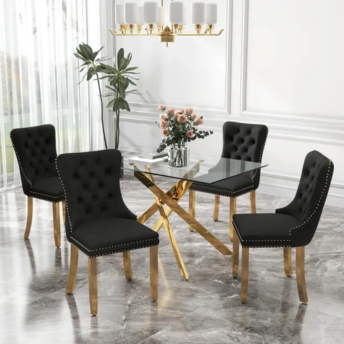 Miniatura 57 de Juego de comedor de 3 piezas con superficie de vidrio transparente, juego de comedor cuadrado minimalista moderno de 36'', juego de mesa de cocina