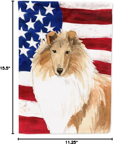 Miniatura 7 de Caroline's Treasures CK1719GF - Bandera patriótica de Estados Unidos Rough Collie para jardín, bandera decorativa para patio exterior, patio