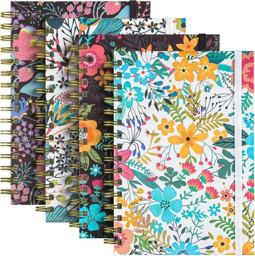 Miniatura 15 de Cuaderno de espiral, diario rayado A5 para mujer, diario en espiral de tapa dura con 2 bolsillos, cuadernos con rayas universitarias, lindo cuaderno