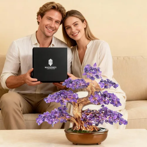 Miniatura 5 de Árbol de la vida de cristal de amatista, árbol bonsái hecho a mano con piedras naturales (360 cuentas grandes), curación de chakras para energía